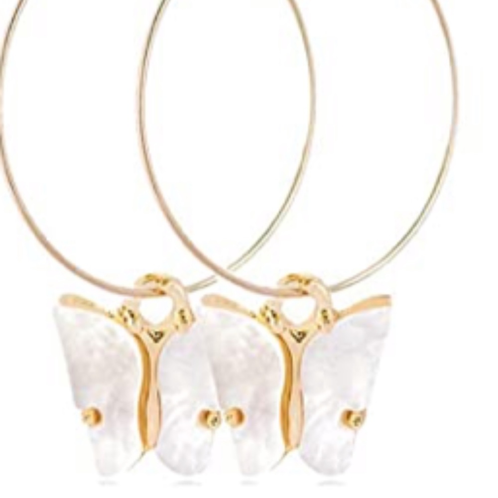 🍭 3/$15 White Butterfly on Gold Hoop Earrings NEW